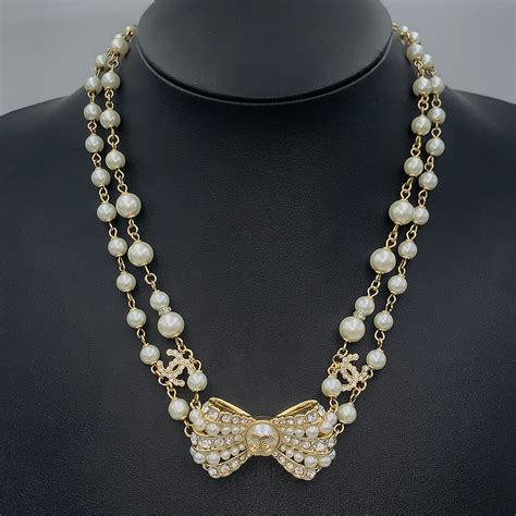 chanel pearl bow necklace|authentic Chanel pearl necklace.